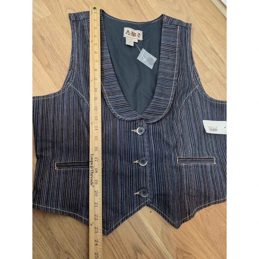 AMX Denim Vest Button Up XL Scoop Neck Cinch Back NWT - Picture 5 of 10